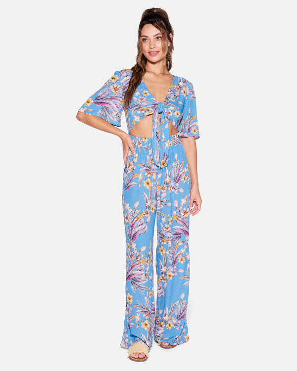 Blue Ditsy Floral Wrap Jumpsuit | New Look